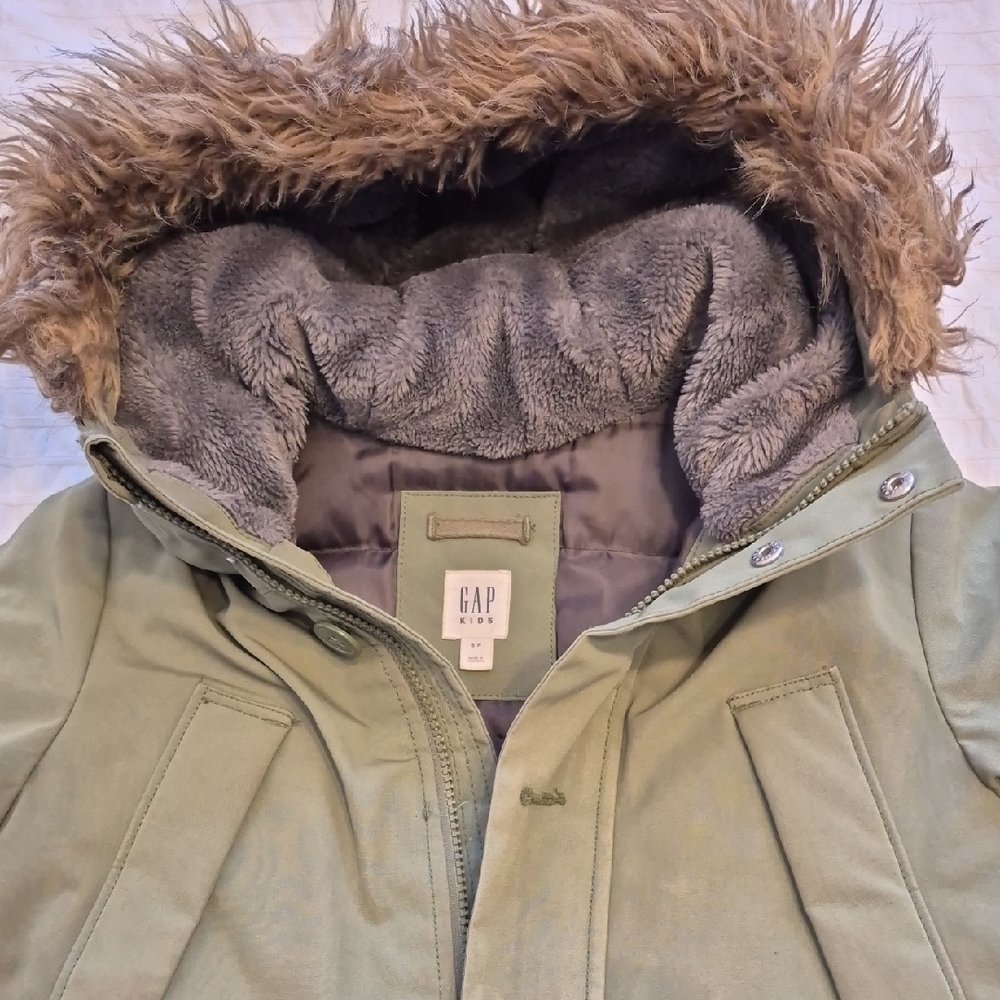 GAP Olive Parka with Faux Fur Trim